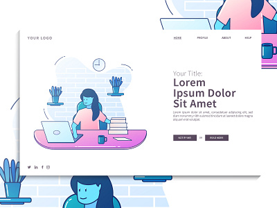 Landing Page Design Illustration background banner business concept design flat graphic illustration landing page landing page design page design people ui ui illustration uidesign ux vector woman woman on working