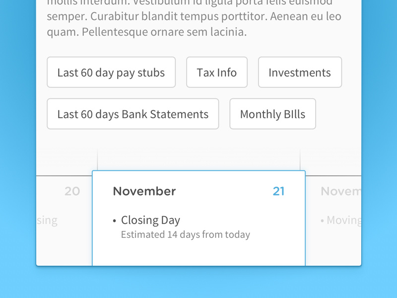 Calendar widget closing mortgage gradient blue round gotham sans source calendar