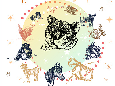 Sketches with animals flat illustration sketch vector