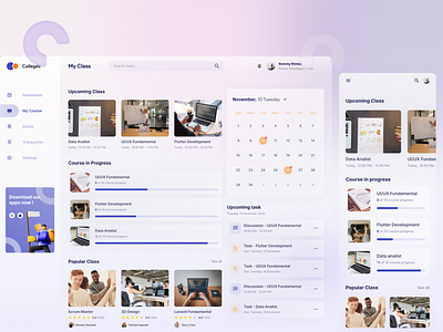 Collages - Dashboard - My course - Responsive app clean ui design dribbble freelance freelancer mobile ui online course responsive ui uiux