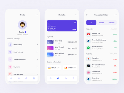 Visz - Finance Mobile Apps - Part 2 app clean design dribbble finance finance app freelance freelancer mobile mobile app design mobile ui money app popular profile transaction ui uiux wallet ui