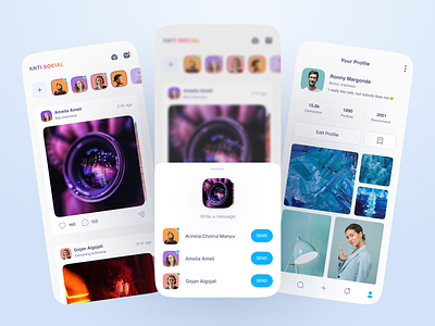 Anti Social - Photography Social Media app behance clean clean ui design designer dribbble mobile app design mobile ui photography ui uiux