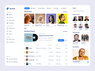 Bunyian - Music Player Dashboard by Kurnia Majid for Keitoto on Dribbble