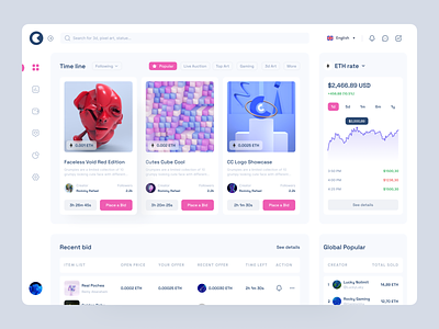 Cuakep - NFT Dashboard bid bid now chart clean creators dashboard design dribbble freelance freelancer graphic my wallet nft non fungible token order payment recent payment top global ui uiux