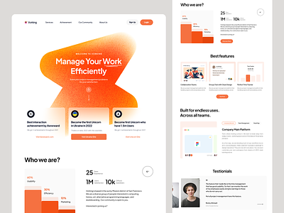 Vorking - Project Management clean landing page design dribbble freelance freelancer futuristic hero section landing page our feature popular project project management review testimonials to do ui uiux website website design who we are