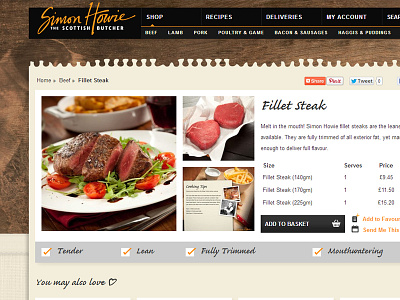 Simon Howie - Product page ecommerce butcher meat product page simon howie texture web design web ui