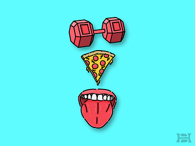 Fitness Pizza dumbbell fitness food illustration ipad pro mouth pizza procreate teeth workout