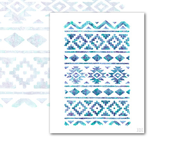 Aztec Watercolor aztec decor fine art painting pattern tribal watercolor