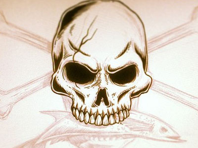 Skull & Fish crossbones design fernando regalado fish frgraphix illustration line art sketch skull
