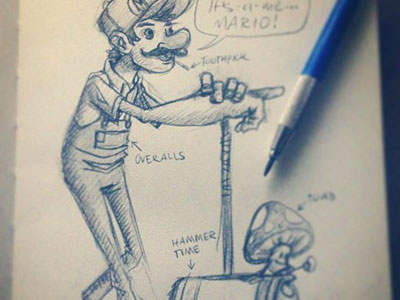 Skinny Super Mario character drawing fernando regalado frgraphix hammer mario mario bros nintendo paper pencil plumber sketch super mario