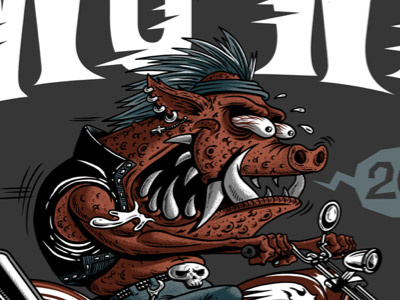 Razor Pig biker chopper crazy fernando regalado frgraphix illustration pig pork skull