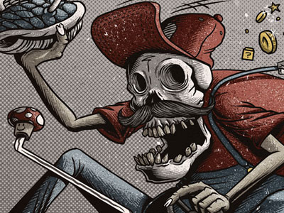 Dead Kart (detail) detailed grunge illustration mario kart print racing skull super mario textured