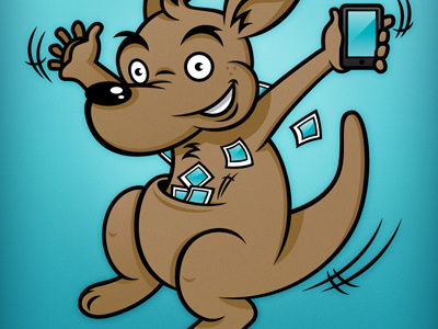 GrooFoto Mascot app blue brown content happy illustration iphone jumping kangaroo picture polaroid smile waving