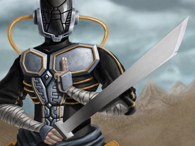 Space Ninja armor helmet illustration ninja pose space sword