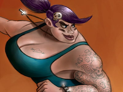 Roller Derby Girl cross digital painting illustration necklace painting roller derby skull tattoos tough