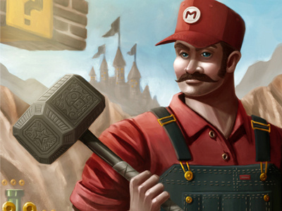 Mario Bros. blocks bricks castle digital painting fan art hammer illustration mario mario bros mustache plumber video game