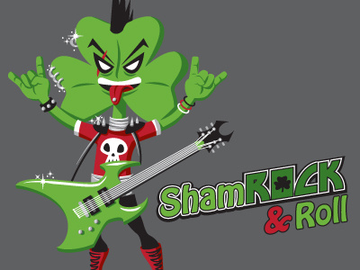 Sham-Rock! fun green guitar metal mohawk punk red rock rock and roll shamrock skull t shirt threadless tongue tshirt