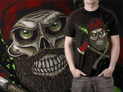 Killer Lumberjack! axe beard beige black blood buffalo plaid contest dead death design evil eyes green illustration killer lumberjack nasty plaid red skull splatter t shirt tan teeth tshirt