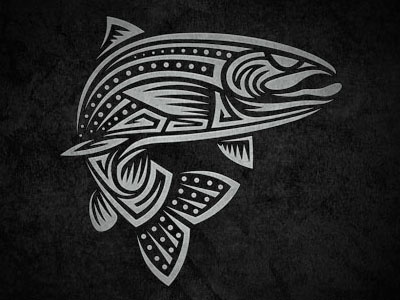 Tribal Trout black and white dots fish style tribal trout