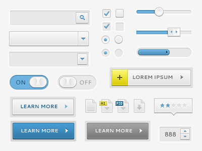 Ui Elements (Free PSD) button checkbox counter free interface loader psd radio button search slider star switch toggle ui