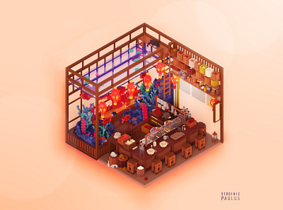 ramen are ready ! 3d architecture asian asianfood cube cubes diorama food icon logo magicavoxel ramen sushi voxel