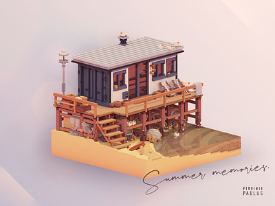 tinyhouse with sea view " SKWAAAAK " (happy seagulls noise)) 3d architecture block cube cubes diorama game art game design isometric magicavoxel minecraft modular summer summertime tinyart tinyhouse video game art voxel voxelart water