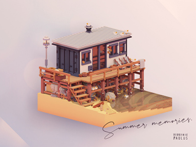 tinyhouse with sea view " SKWAAAAK " (happy seagulls noise)) 3d architecture block cube cubes diorama game art game design isometric magicavoxel minecraft modular summer summertime tinyart tinyhouse video game art voxel voxelart water