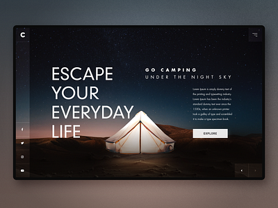 Go Camping app design banner camping clean concept dailyui hero image homepage landing landingpage nightsky slide slider stars tent ui uidesign ux webdesign website design