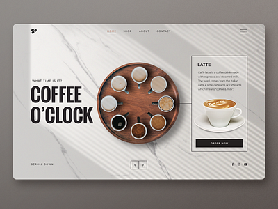 Coffee o'clock Landing page UI app design clean ui coffee coffeewebsite dailyui homepage landingpage ui uidesign ux uxdesign webdesign website design