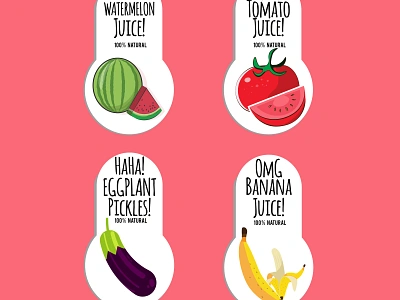 Food Sticker Template banana brand eggplant food sticker sticker tomato tomatoes vector sticker watermelon