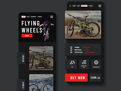 Flying wheels app app design bicycle app bicycle shop buycycl cycle dark app dark ui darkmode ecommerce app mobile app mobile app design mobile ui mockup design