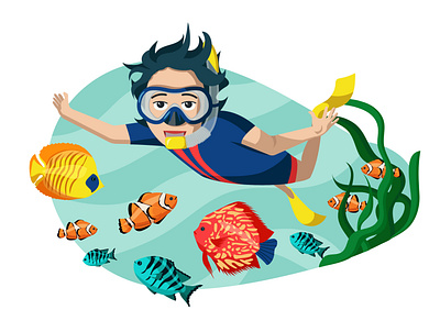 among exotic fish cartoon character design fish illustration snorkeling underwater vector