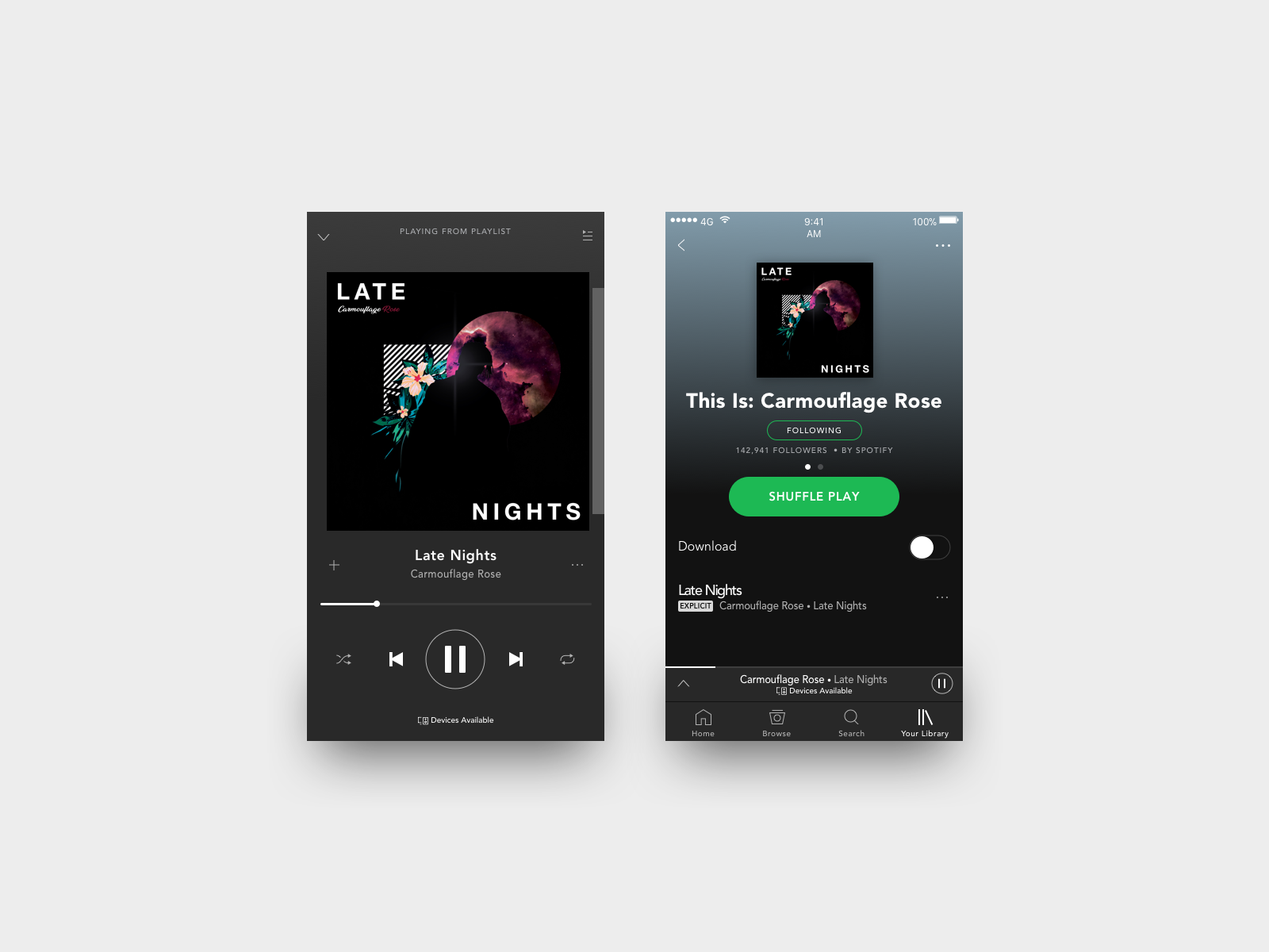 Carmouflage Rose- Late Nights, Spotify mockup 2 by sabrina zor on Dribbble