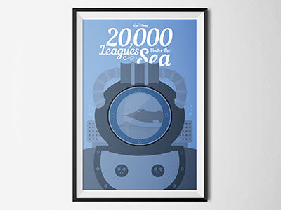 20,000 Leagues Under the Sea blue classic disney illustration jules verne minimalist poster retro sea typography vector water