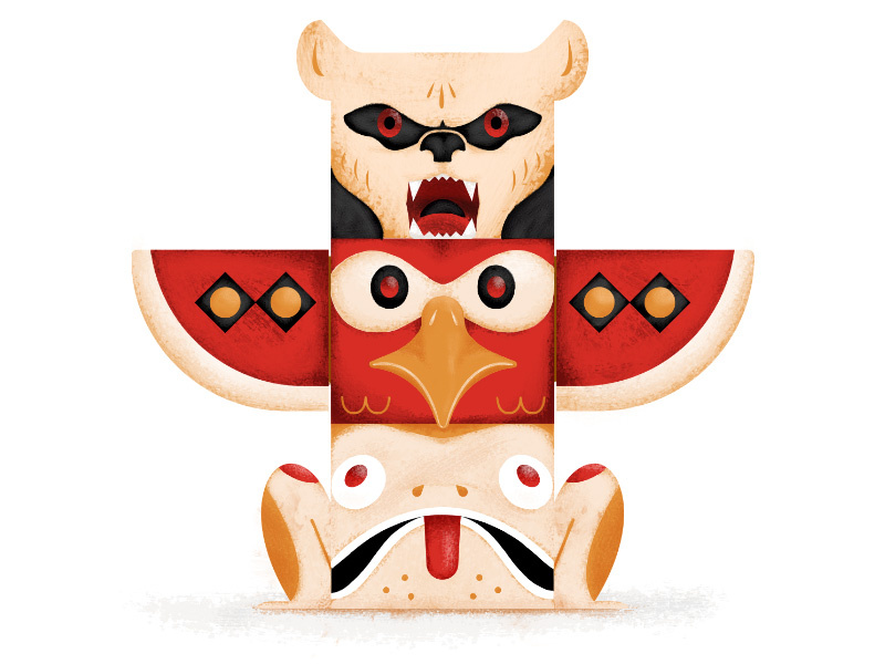 Triple Threat - Totem adobe cc illustrator photoshop texture design frog bird bear totem illustration