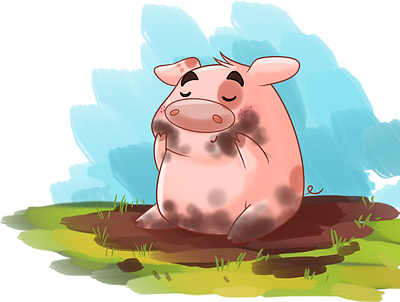 pig animals character design digital color illustration sketch