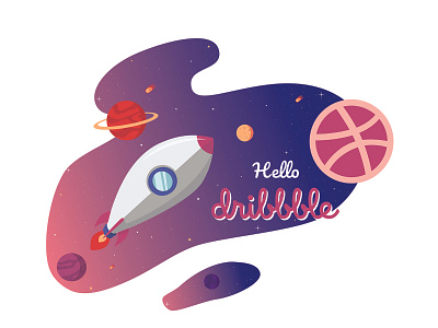 Hello Dribbble dribbble illustration rocket space stars vector