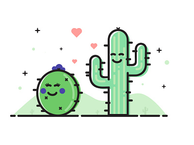Cactus in love cactus heart illustration love stars vector