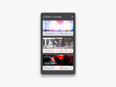 Daily UI Challenge #070 Event Listing app daily 100 daily 100 challenge daily challange daily ui dailyui day070 design event listing mobile ui