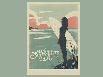 Women’s Surfing Day book cover festival poster illustration poster art reduced colours screenprint sea silkscreen surfboard surfing typography vintage waves