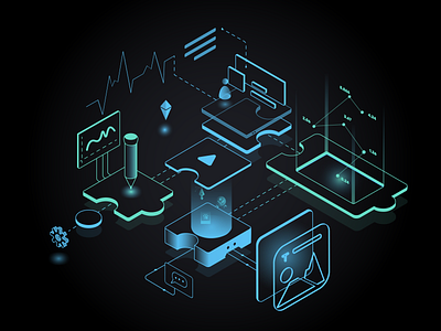 Data Transmitting account advertisement data design factory gradient illustration isometric isometric art isometric illustration linework puzzle puzzle template tech technology transmit visual webdesign