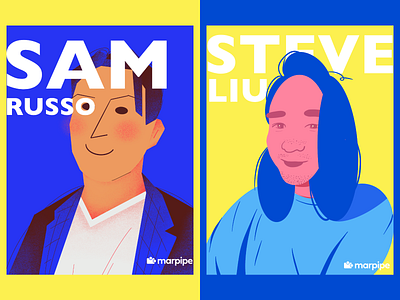 Team Member Portraits - Marpipe 2d art blue branding cartoon character design flat illustration illustrator linework member noise portrait sportlight team texture yellow