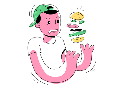 burger boy burger cap character flat illustration funny character vector