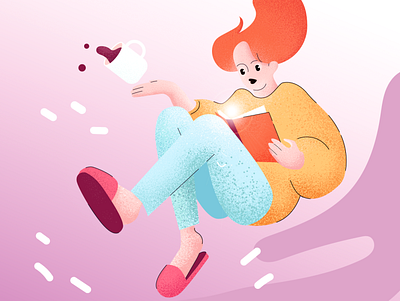 Interesting book book character girl girl character illustraion reading tea