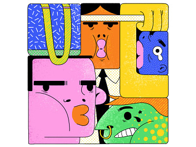 Close space angry character closeness colorful composition crazy emotions faces funny illustration morning space teeth tightness train yellow