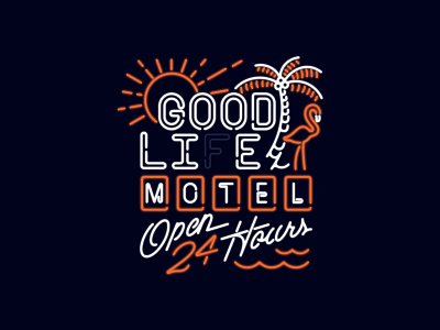 Good Lie design flamingo hotel illustration lettered logo motel neon neon sign palm script signage type typography