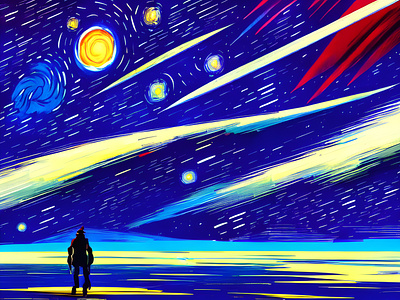 Blue Illustration of Galaxy Scenery at Night