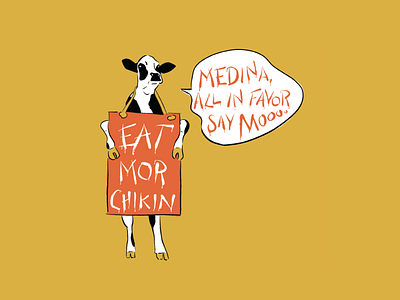 Medina Eats Chikin character chick fil a cow illustration moo