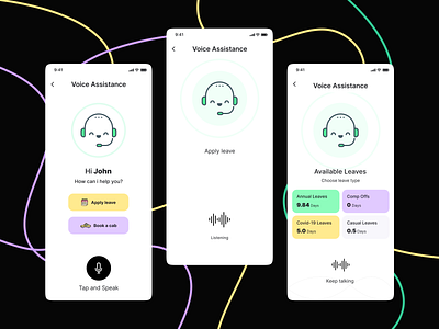 Smart HRMS App - Apply leave through voice assistance design figmadesign ui ux