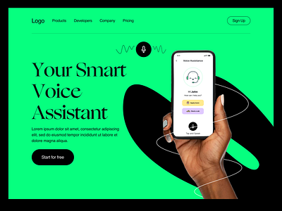 Voice assistance app landing page design